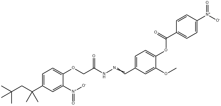 4-(2-{[2-nitro-4-(1,1,3,3-tetramethylbutyl)phenoxy]acetyl}carbohydrazonoyl)-2-methoxyphenyl 4-nitrobenzoate Structure