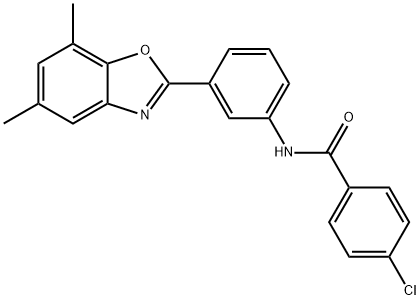 4-chloro-N-[3-(5,7-dimethyl-1,3-benzoxazol-2-yl)phenyl]benzamide 结构式