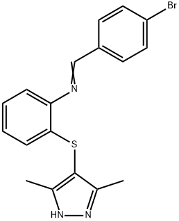 N-(4-bromobenzylidene)-N-{2-[(3,5-dimethyl-1H-pyrazol-4-yl)sulfanyl]phenyl}amine 结构式