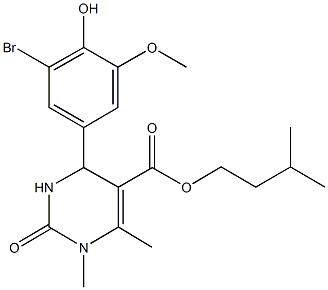 isopentyl 4-(3-bromo-4-hydroxy-5-methoxyphenyl)-1,6-dimethyl-2-oxo-1,2,3,4-tetrahydro-5-pyrimidinecarboxylate Structure