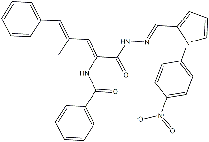 N-[1-({2-[(1-{4-nitrophenyl}-1H-pyrrol-2-yl)methylene]hydrazino}carbonyl)-3-methyl-4-phenyl-1,3-butadienyl]benzamide 结构式