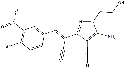 5-amino-3-(2-{4-bromo-3-nitrophenyl}-1-cyanovinyl)-1-(2-hydroxyethyl)-1H-pyrazole-4-carbonitrile 化学構造式