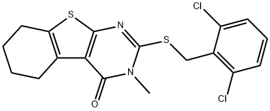 2-[(2,6-dichlorobenzyl)sulfanyl]-3-methyl-5,6,7,8-tetrahydro[1]benzothieno[2,3-d]pyrimidin-4(3H)-one 化学構造式