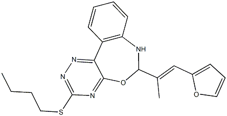butyl 6-[2-(2-furyl)-1-methylvinyl]-6,7-dihydro[1,2,4]triazino[5,6-d][3,1]benzoxazepin-3-yl sulfide,419550-60-0,结构式