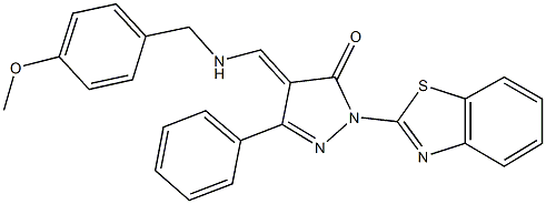 2-(1,3-benzothiazol-2-yl)-4-{[(4-methoxybenzyl)amino]methylene}-5-phenyl-2,4-dihydro-3H-pyrazol-3-one Structure