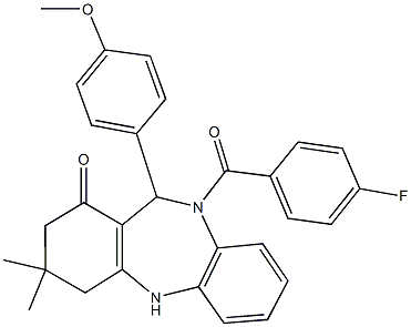 10-(4-fluorobenzoyl)-11-(4-methoxyphenyl)-3,3-dimethyl-2,3,4,5,10,11-hexahydro-1H-dibenzo[b,e][1,4]diazepin-1-one 结构式