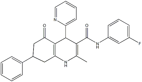 N-(3-fluorophenyl)-2-methyl-5-oxo-7-phenyl-4-(2-pyridinyl)-1,4,5,6,7,8-hexahydro-3-quinolinecarboxamide Struktur