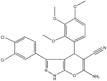 6-amino-3-(3,4-dichlorophenyl)-4-(2,3,4-trimethoxyphenyl)-1,4-dihydropyrano[2,3-c]pyrazole-5-carbonitrile,421567-73-9,结构式