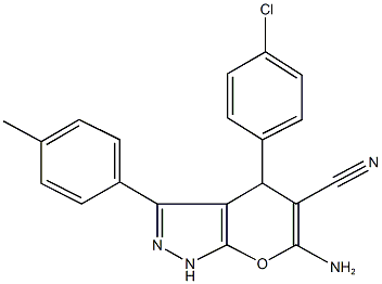 6-amino-4-(4-chlorophenyl)-3-(4-methylphenyl)-1,4-dihydropyrano[2,3-c]pyrazole-5-carbonitrile 结构式
