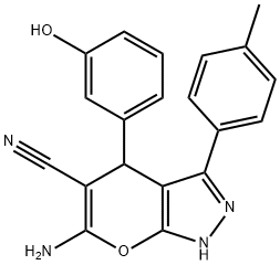 6-amino-4-(3-hydroxyphenyl)-3-(4-methylphenyl)-1,4-dihydropyrano[2,3-c]pyrazole-5-carbonitrile Structure