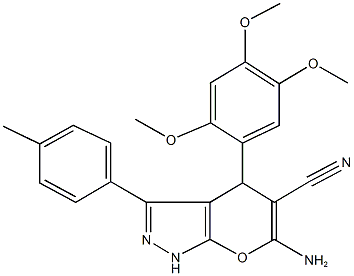 6-amino-3-(4-methylphenyl)-4-(2,4,5-trimethoxyphenyl)-1,4-dihydropyrano[2,3-c]pyrazole-5-carbonitrile Structure