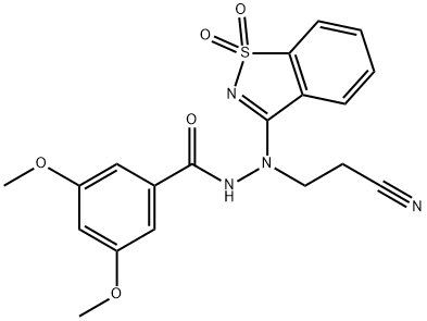 N'-(2-cyanoethyl)-N'-(1,1-dioxido-1,2-benzisothiazol-3-yl)-3,5-dimethoxybenzohydrazide Struktur