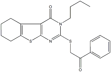 3-butyl-2-[(2-oxo-2-phenylethyl)sulfanyl]-5,6,7,8-tetrahydro[1]benzothieno[2,3-d]pyrimidin-4(3H)-one Struktur
