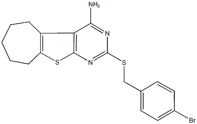 2-[(4-bromobenzyl)sulfanyl]-6,7,8,9-tetrahydro-5H-cyclohepta[4,5]thieno[2,3-d]pyrimidin-4-amine,421570-62-9,结构式