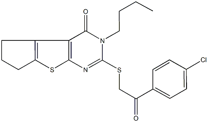 3-butyl-2-{[2-(4-chlorophenyl)-2-oxoethyl]sulfanyl}-3,5,6,7-tetrahydro-4H-cyclopenta[4,5]thieno[2,3-d]pyrimidin-4-one 化学構造式