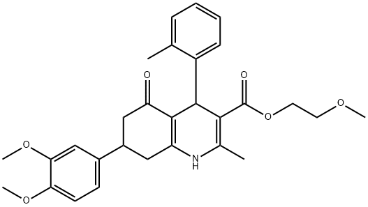 2-methoxyethyl 7-(3,4-dimethoxyphenyl)-2-methyl-4-(2-methylphenyl)-5-oxo-1,4,5,6,7,8-hexahydro-3-quinolinecarboxylate 结构式