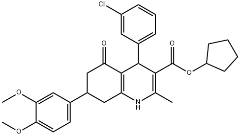 cyclopentyl 4-(3-chlorophenyl)-7-(3,4-dimethoxyphenyl)-2-methyl-5-oxo-1,4,5,6,7,8-hexahydro-3-quinolinecarboxylate Structure