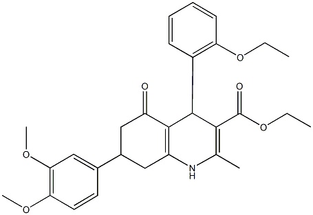 ethyl 7-(3,4-dimethoxyphenyl)-4-(2-ethoxyphenyl)-2-methyl-5-oxo-1,4,5,6,7,8-hexahydro-3-quinolinecarboxylate 结构式