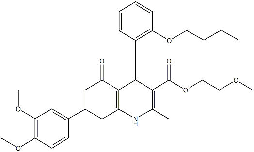 2-methoxyethyl 4-(2-butoxyphenyl)-7-(3,4-dimethoxyphenyl)-2-methyl-5-oxo-1,4,5,6,7,8-hexahydro-3-quinolinecarboxylate Structure