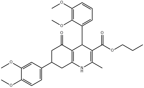 propyl 4-(2,3-dimethoxyphenyl)-7-(3,4-dimethoxyphenyl)-2-methyl-5-oxo-1,4,5,6,7,8-hexahydro-3-quinolinecarboxylate,421571-62-2,结构式