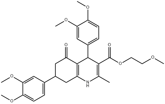 2-methoxyethyl 4,7-bis(3,4-dimethoxyphenyl)-2-methyl-5-oxo-1,4,5,6,7,8-hexahydro-3-quinolinecarboxylate 化学構造式