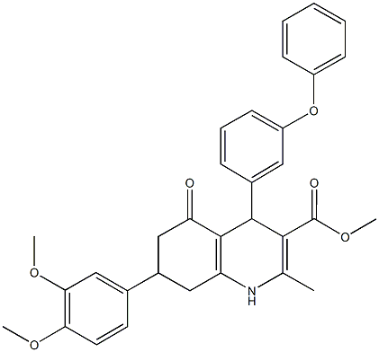 methyl 7-(3,4-dimethoxyphenyl)-2-methyl-5-oxo-4-(3-phenoxyphenyl)-1,4,5,6,7,8-hexahydro-3-quinolinecarboxylate Struktur