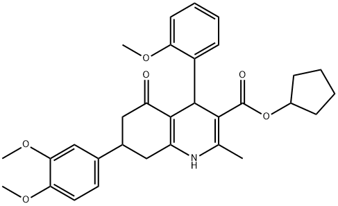 cyclopentyl 7-(3,4-dimethoxyphenyl)-4-(2-methoxyphenyl)-2-methyl-5-oxo-1,4,5,6,7,8-hexahydro-3-quinolinecarboxylate Struktur