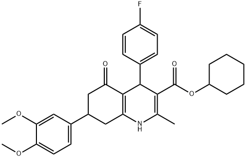 cyclohexyl 7-(3,4-dimethoxyphenyl)-4-(4-fluorophenyl)-2-methyl-5-oxo-1,4,5,6,7,8-hexahydro-3-quinolinecarboxylate,421572-17-0,结构式