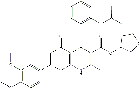 cyclopentyl 7-(3,4-dimethoxyphenyl)-4-(2-isopropoxyphenyl)-2-methyl-5-oxo-1,4,5,6,7,8-hexahydro-3-quinolinecarboxylate,421572-23-8,结构式