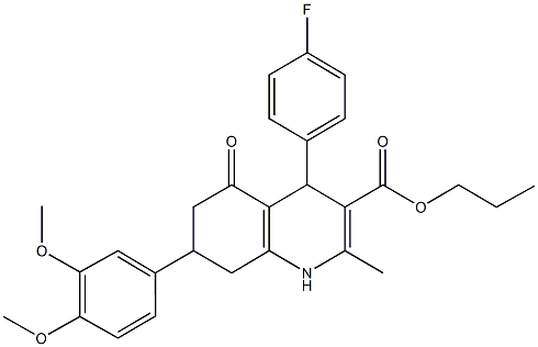 propyl 7-(3,4-dimethoxyphenyl)-4-(4-fluorophenyl)-2-methyl-5-oxo-1,4,5,6,7,8-hexahydro-3-quinolinecarboxylate Structure