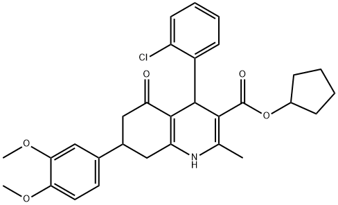 cyclopentyl 4-(2-chlorophenyl)-7-(3,4-dimethoxyphenyl)-2-methyl-5-oxo-1,4,5,6,7,8-hexahydro-3-quinolinecarboxylate Structure