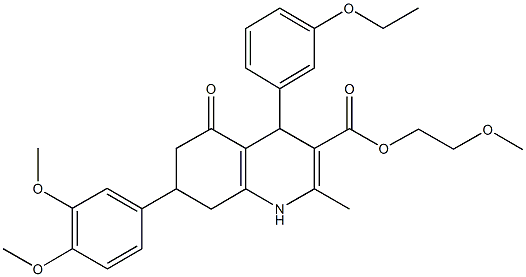 2-methoxyethyl 7-(3,4-dimethoxyphenyl)-4-(3-ethoxyphenyl)-2-methyl-5-oxo-1,4,5,6,7,8-hexahydro-3-quinolinecarboxylate 结构式