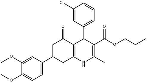 propyl 4-(3-chlorophenyl)-7-(3,4-dimethoxyphenyl)-2-methyl-5-oxo-1,4,5,6,7,8-hexahydro-3-quinolinecarboxylate 结构式