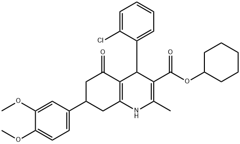 cyclohexyl 4-(2-chlorophenyl)-7-(3,4-dimethoxyphenyl)-2-methyl-5-oxo-1,4,5,6,7,8-hexahydro-3-quinolinecarboxylate 化学構造式