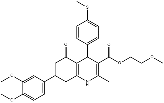 2-methoxyethyl 7-(3,4-dimethoxyphenyl)-2-methyl-4-[4-(methylsulfanyl)phenyl]-5-oxo-1,4,5,6,7,8-hexahydro-3-quinolinecarboxylate 化学構造式