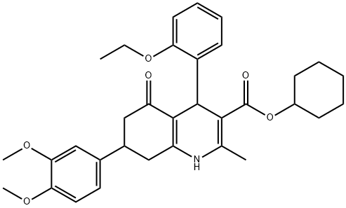 cyclohexyl 7-(3,4-dimethoxyphenyl)-4-(2-ethoxyphenyl)-2-methyl-5-oxo-1,4,5,6,7,8-hexahydro-3-quinolinecarboxylate Struktur