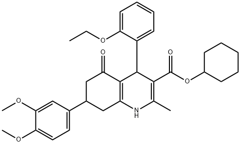 cyclohexyl 7-(3,4-dimethoxyphenyl)-4-(2-ethoxyphenyl)-2-methyl-5-oxo-1,4,5,6,7,8-hexahydro-3-quinolinecarboxylate Structure