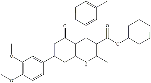 cyclohexyl 7-(3,4-dimethoxyphenyl)-2-methyl-4-(3-methylphenyl)-5-oxo-1,4,5,6,7,8-hexahydro-3-quinolinecarboxylate 结构式