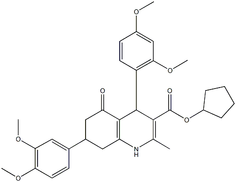 cyclopentyl 4-(2,4-dimethoxyphenyl)-7-(3,4-dimethoxyphenyl)-2-methyl-5-oxo-1,4,5,6,7,8-hexahydro-3-quinolinecarboxylate 结构式