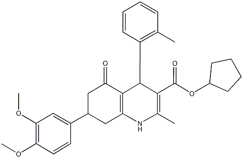 cyclopentyl 7-(3,4-dimethoxyphenyl)-2-methyl-4-(2-methylphenyl)-5-oxo-1,4,5,6,7,8-hexahydro-3-quinolinecarboxylate Structure