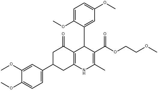 2-methoxyethyl 4-(2,5-dimethoxyphenyl)-7-(3,4-dimethoxyphenyl)-2-methyl-5-oxo-1,4,5,6,7,8-hexahydro-3-quinolinecarboxylate 化学構造式