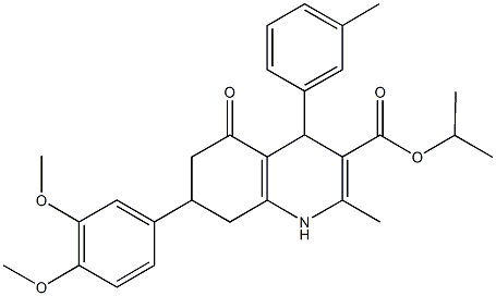 isopropyl 7-(3,4-dimethoxyphenyl)-2-methyl-4-(3-methylphenyl)-5-oxo-1,4,5,6,7,8-hexahydro-3-quinolinecarboxylate 结构式