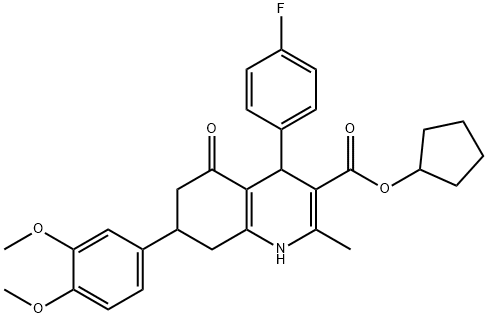 cyclopentyl 7-(3,4-dimethoxyphenyl)-4-(4-fluorophenyl)-2-methyl-5-oxo-1,4,5,6,7,8-hexahydro-3-quinolinecarboxylate Struktur