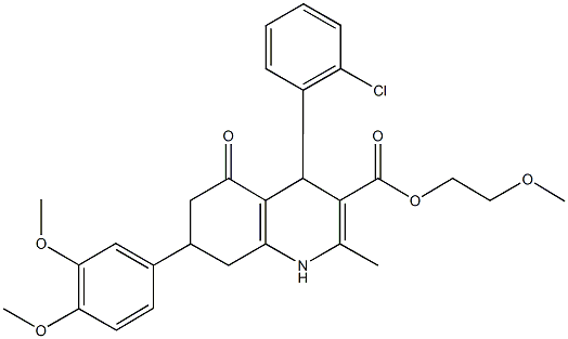 2-methoxyethyl 4-(2-chlorophenyl)-7-(3,4-dimethoxyphenyl)-2-methyl-5-oxo-1,4,5,6,7,8-hexahydro-3-quinolinecarboxylate,421572-93-2,结构式