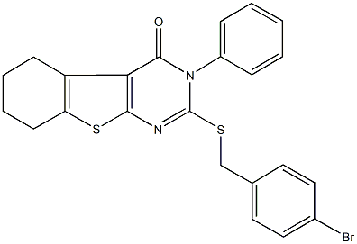 2-[(4-bromobenzyl)sulfanyl]-3-phenyl-5,6,7,8-tetrahydro[1]benzothieno[2,3-d]pyrimidin-4(3H)-one Struktur