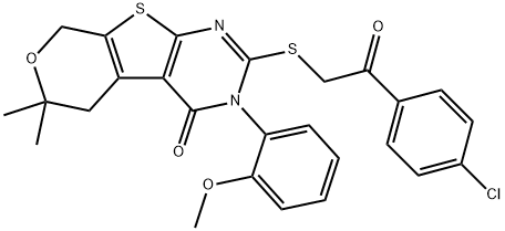 2-{[2-(4-chlorophenyl)-2-oxoethyl]sulfanyl}-3-(2-methoxyphenyl)-6,6-dimethyl-3,5,6,8-tetrahydro-4H-pyrano[4',3':4,5]thieno[2,3-d]pyrimidin-4-one Structure