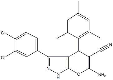 6-amino-3-(3,4-dichlorophenyl)-4-mesityl-1,4-dihydropyrano[2,3-c]pyrazole-5-carbonitrile Structure