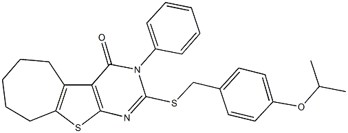 2-[(4-isopropoxybenzyl)sulfanyl]-3-phenyl-3,5,6,7,8,9-hexahydro-4H-cyclohepta[4,5]thieno[2,3-d]pyrimidin-4-one Structure