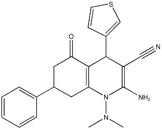 2-amino-1-(dimethylamino)-5-oxo-7-phenyl-4-(3-thienyl)-1,4,5,6,7,8-hexahydro-3-quinolinecarbonitrile Struktur