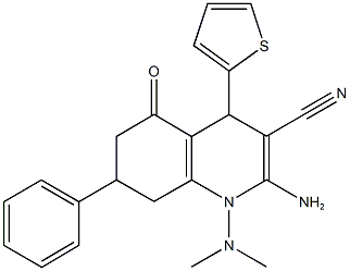 2-amino-1-(dimethylamino)-5-oxo-7-phenyl-4-(2-thienyl)-1,4,5,6,7,8-hexahydro-3-quinolinecarbonitrile Struktur